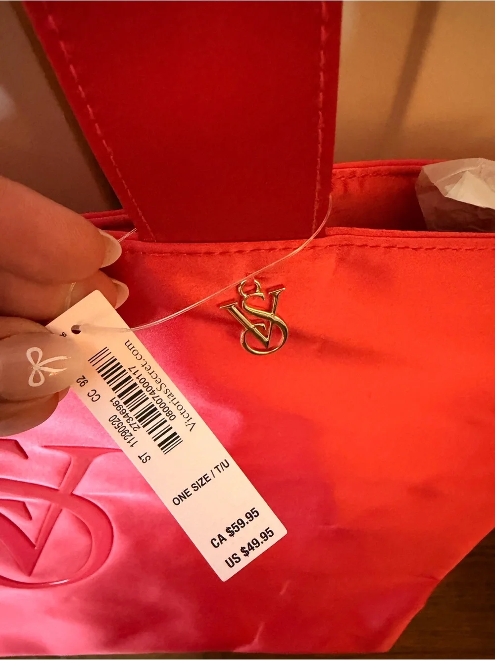 VS Coral Satin Tote Bag with Embossed Logo